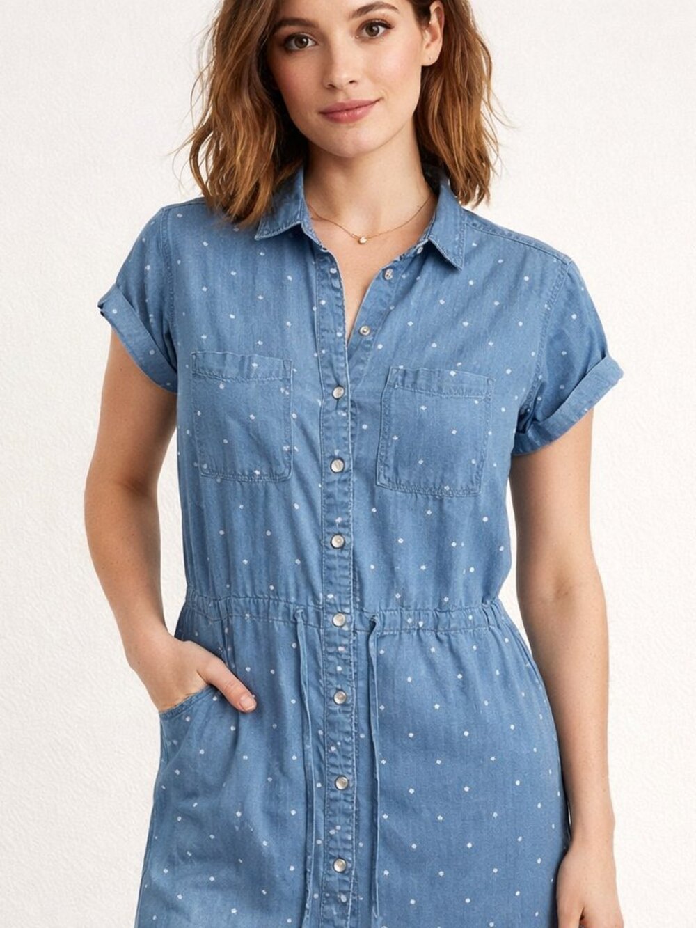 Threads 4 Thought Blue Chambray Dot Shirt Dress